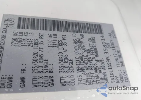 2023 Infiniti Qx60 Sensory Awd z USA, uszkodzony, nr VIN 5N1DL1GS9PC358014